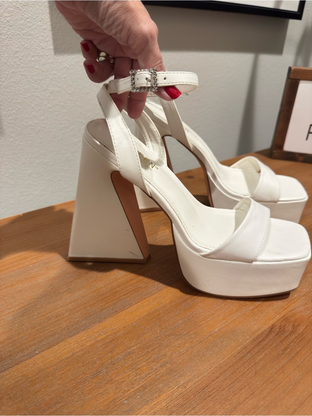 KAYLEEN White Platform Block Heel Ankle Strap Womens 8 Halloween Stripper Sexy